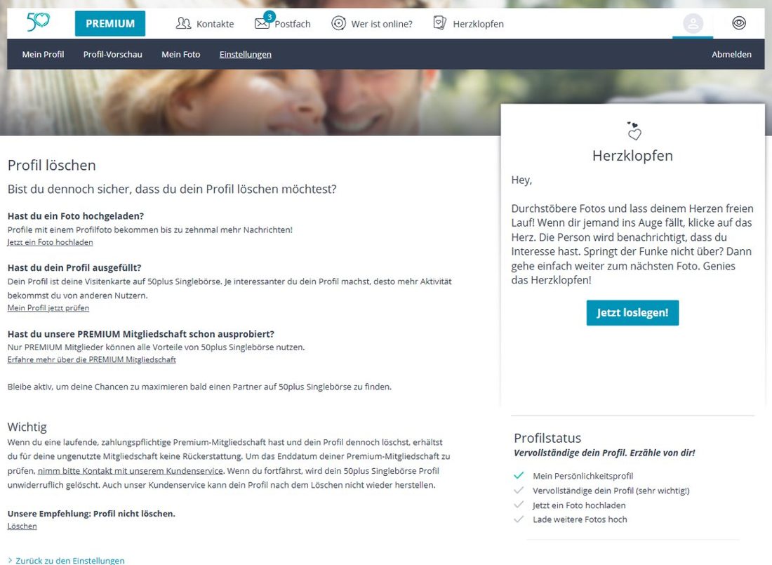 50plus Singlebörse Profil löschen