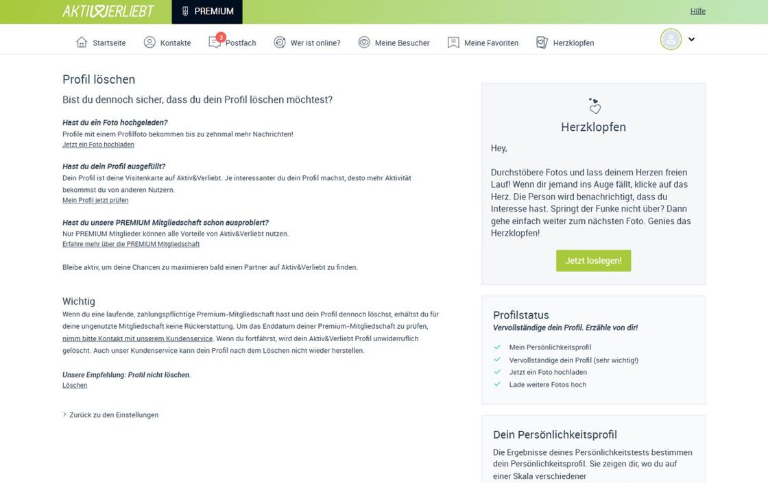 Aktiv & Verliebt Profil löschen