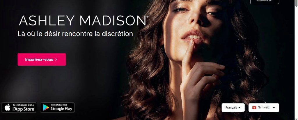 Page d'accueil d'Ashley Madison pour la Suisse en français