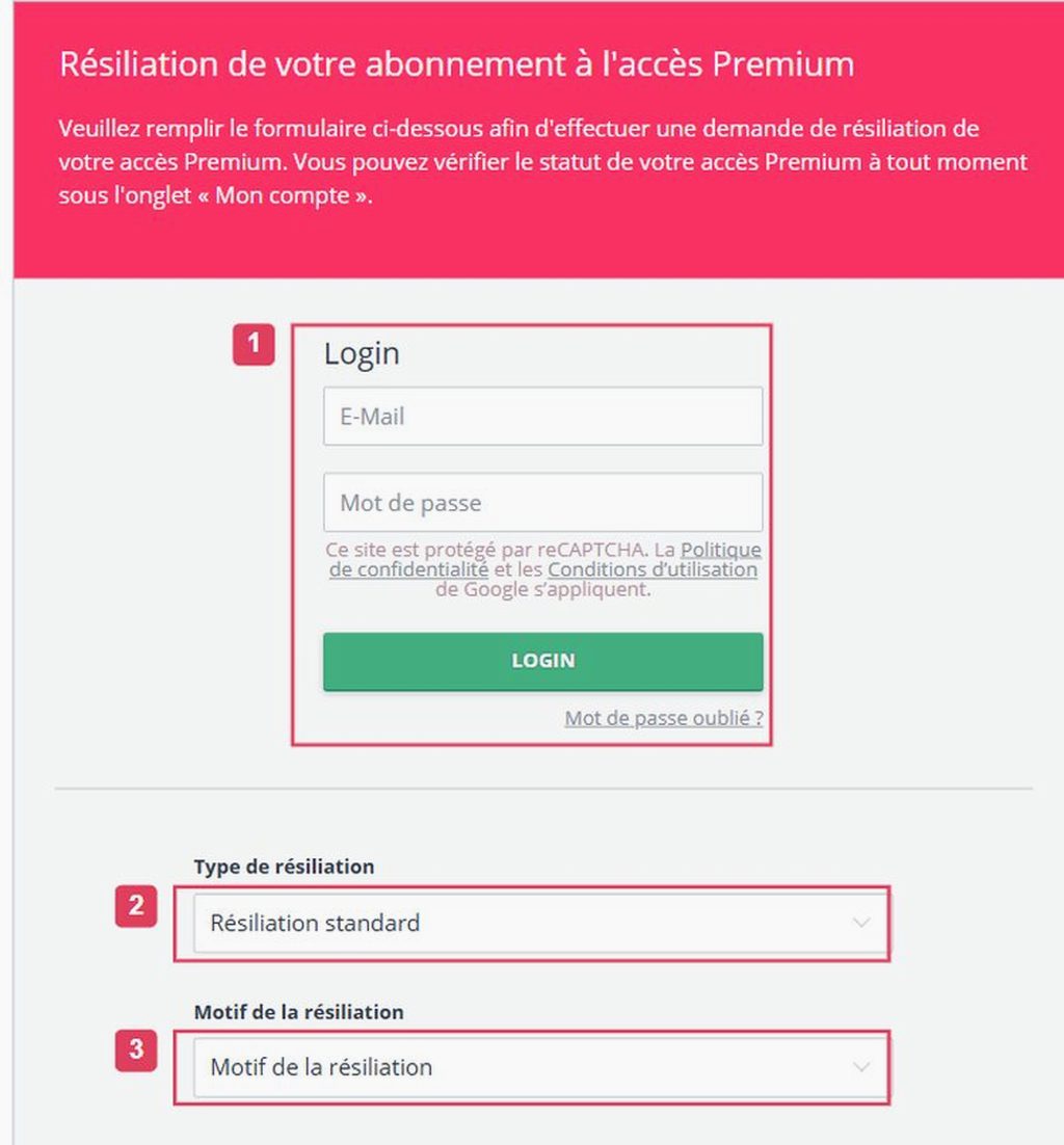 Formulaire de résiliation de l'Accès Premium be2