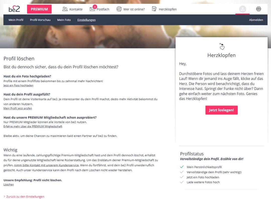 be2 Profil löschen