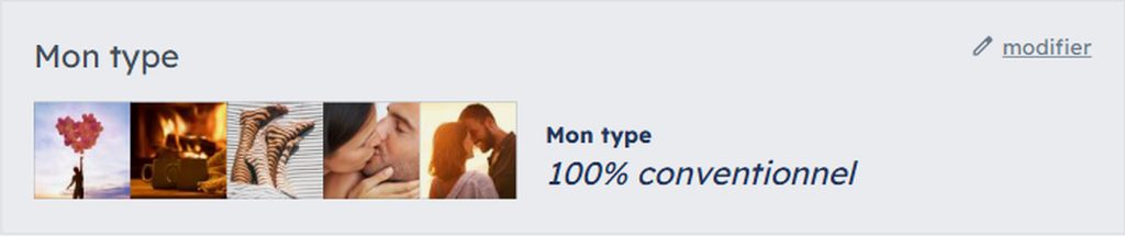 Bloc Mon type sur un profil C-Date avec les cinq images choisies