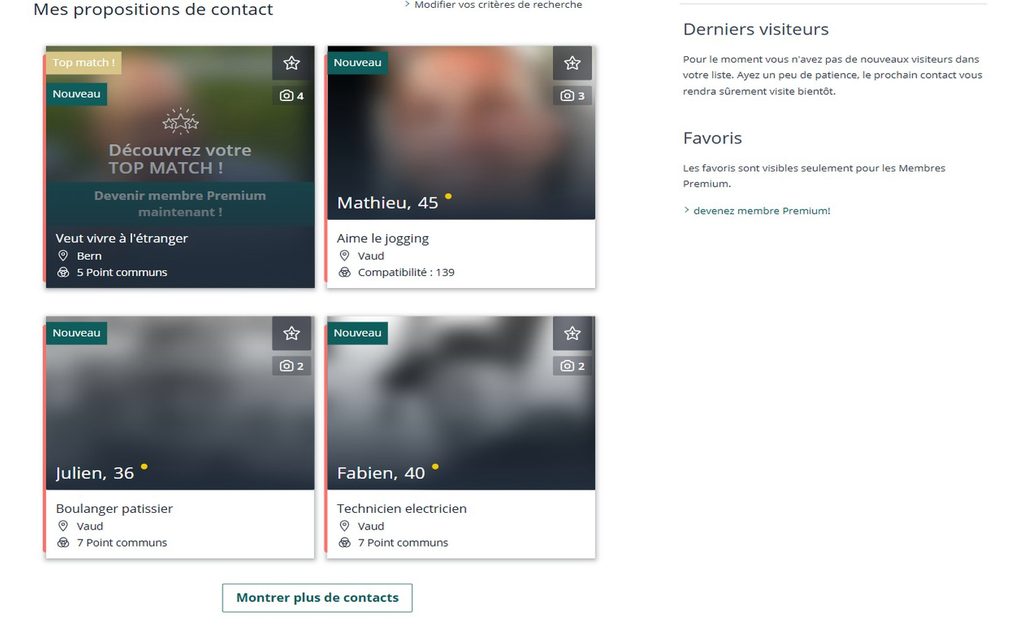 Propositions de contact sur CoupDeFoudre40plus avec points communs et compatibilité