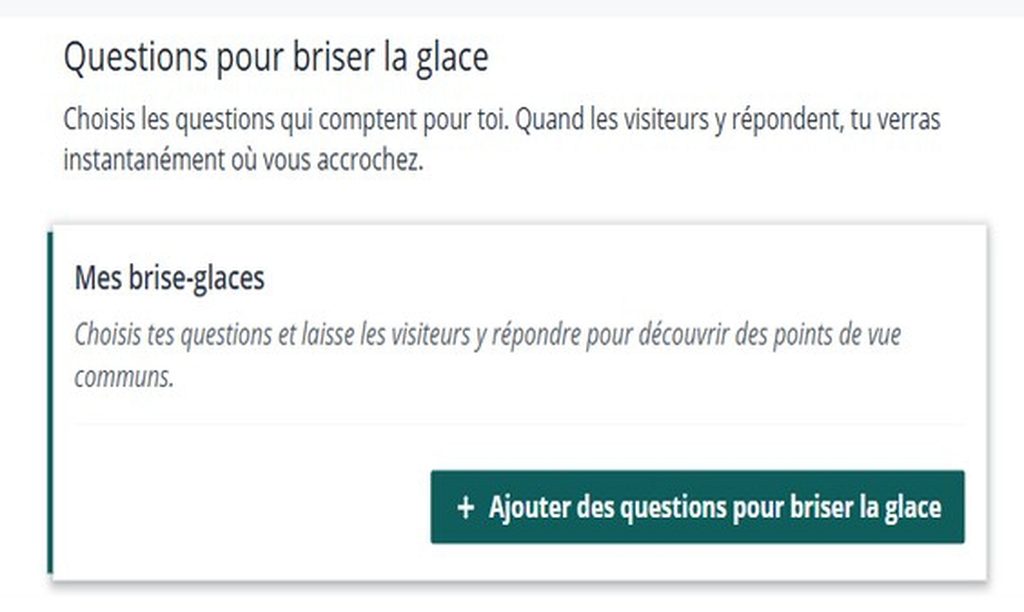 Questions pour briser la glace sur un profil CoupDeFoudre40plus