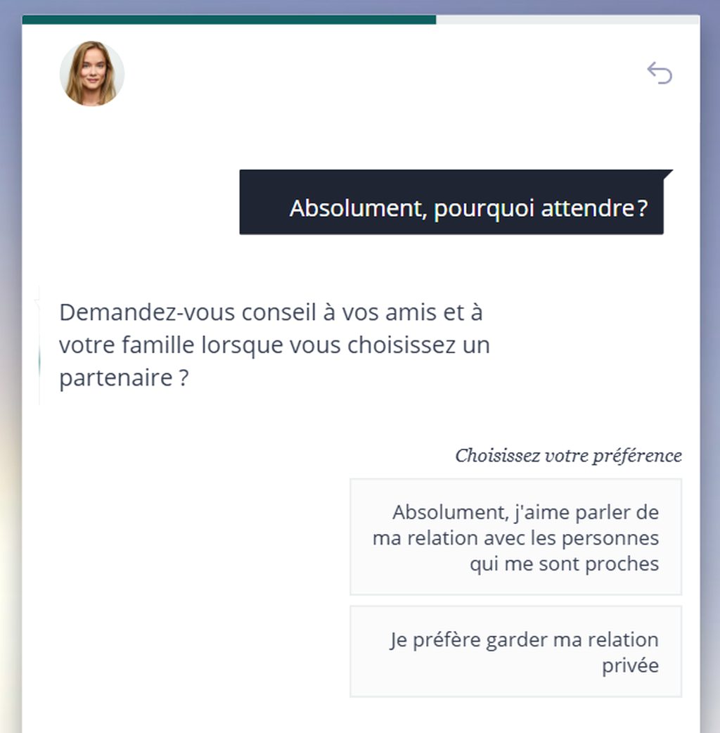 Question du test de personnalité sur CoupDeFoudre40plus