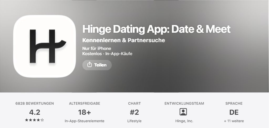 Hinge im Schweizer App Store