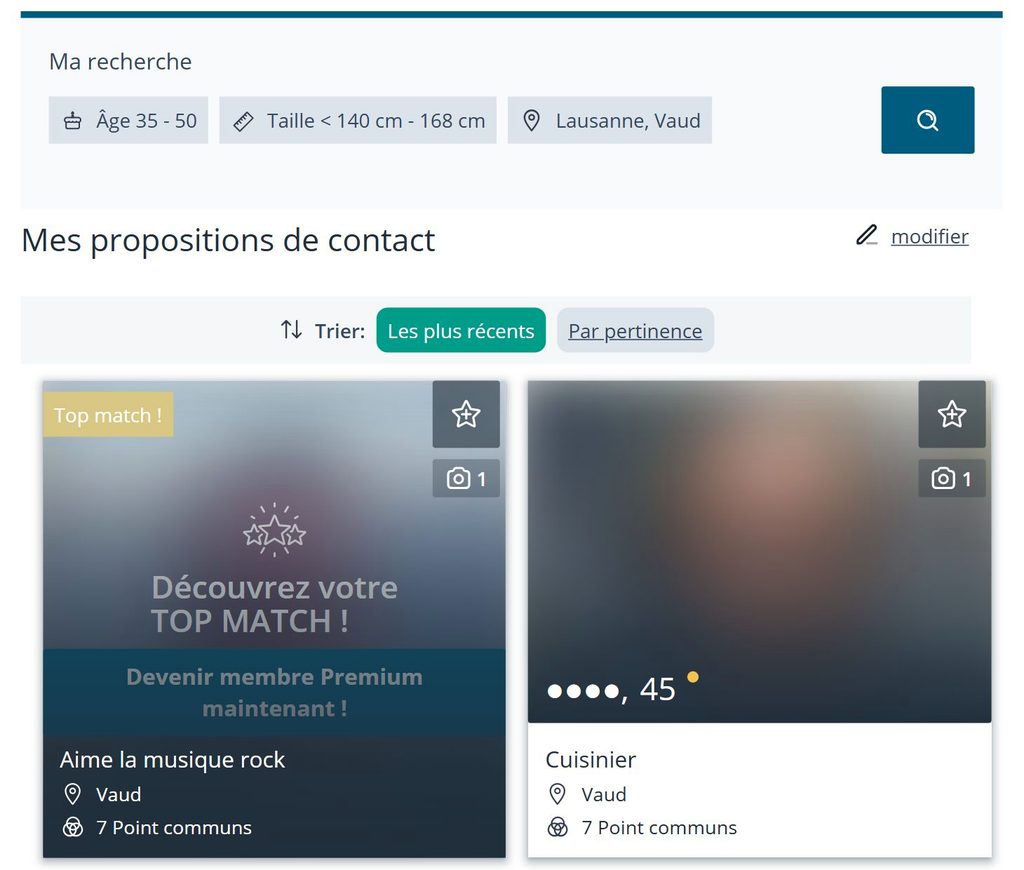 Propositions de contact sur eDarling pour une recherche dans le canton de Vaud