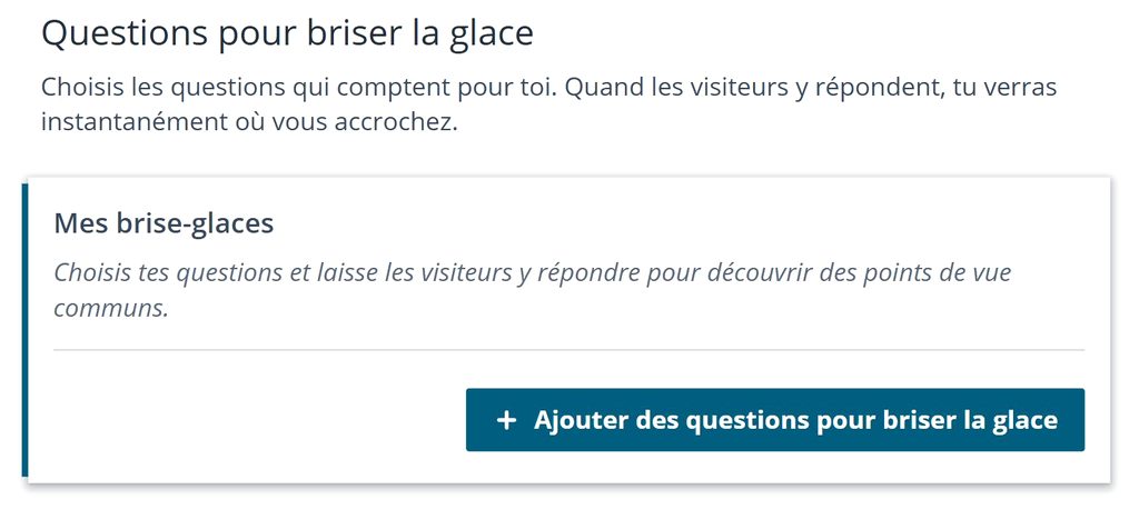 Choix des questions pour briser la glace sur le profil eDarling