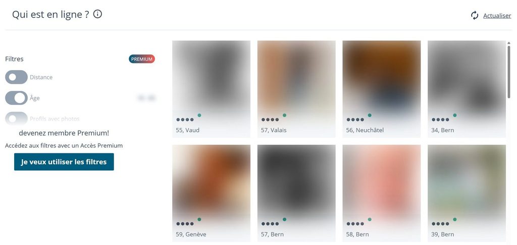 Rubrique Qui est en ligne sur eDarling avec les cantons des membres