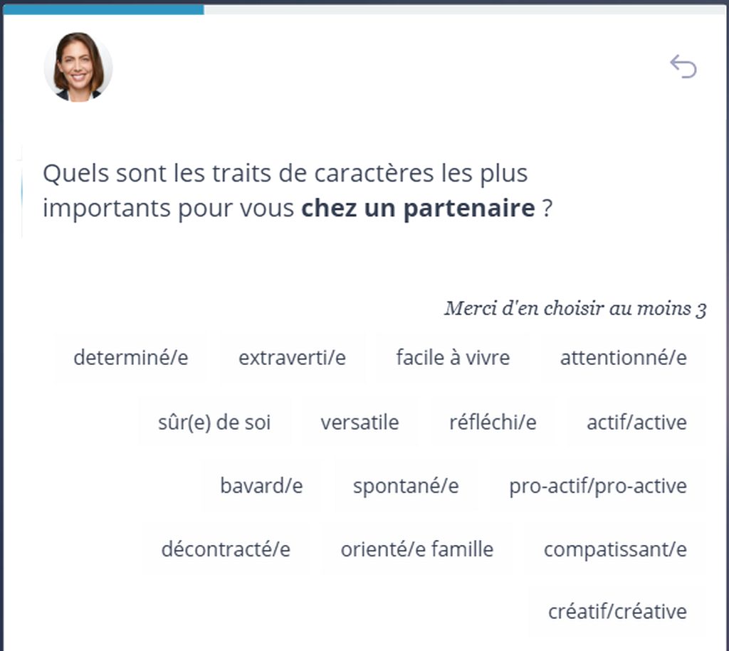 Choix des traits de caractère du partenaire lors de l'inscription au Parfait Gentleman
