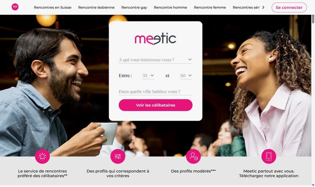 Page d'accueil de Meetic pour la Suisse